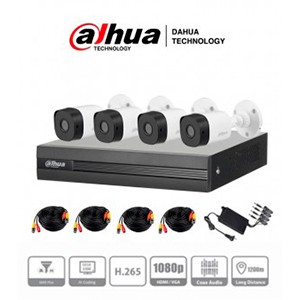 DAHUA KITXVR1B04-I+4B1A21 - Kit de 4 Canales de 2 Megapixeles/ DVR Cooper-I WizSense/ Con IA/ H.265+/ 4 Camaras B1A21 1080p/ 4 Canales + 1 IP